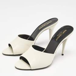 Saint Laurent White Leather Belfagor Open Toe Slide Sandals Size 39
