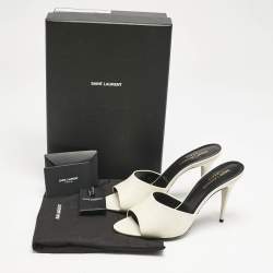 Saint Laurent White Leather Belfagor Open Toe Slide Sandals Size 39