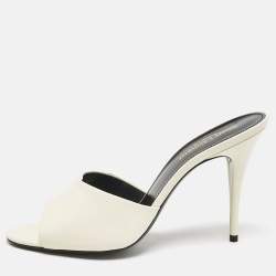 Saint Laurent White Leather Belfagor Open Toe Slide Sandals Size 39