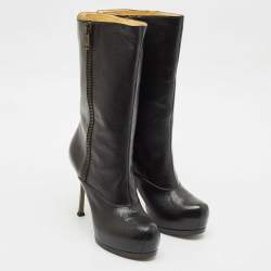 Yves Saint Laurent Black Leather Tribtoo Platform Ankle Boots Size 39