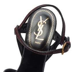 Pre Owned Yves Saint Laurent Black Denim Tribute Platform Ankle Strap Sandals Size 38.5