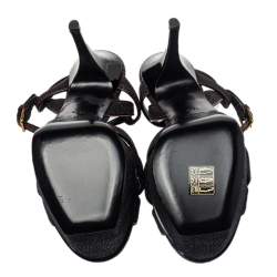 Pre Owned Yves Saint Laurent Black Denim Tribute Platform Ankle Strap Sandals Size 38.5