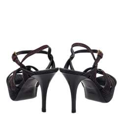 Pre Owned Yves Saint Laurent Black Denim Tribute Platform Ankle Strap Sandals Size 38.5