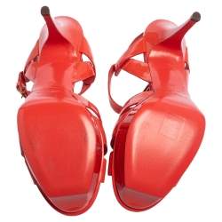 Pre Owned Yves Saint Laurent Coral Red Patent Leather Tribute Platform Sandals Size 40