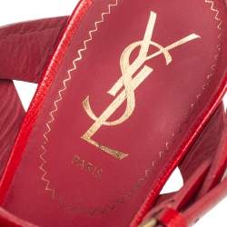 Pre Owned Yves Saint Laurent Red Patent Leather Tribute Platform Sandals Size 38