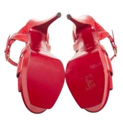 Pre Owned Yves Saint Laurent Red Patent Leather Tribute Platform Sandals Size 38