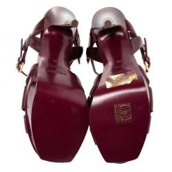 Pre Owned Yves Saint Laurent Burgundy  Patent Leather Tribute Platform Sandals Size 38