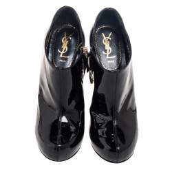 Pre Owned Yves Saint Laurent Black Patent Leather Booties Size 39
