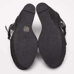 Pre Owned Yves Saint Laurent Black  Leather Tribute Espadrilles Wedge Sandals Size 40