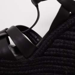 Pre Owned Yves Saint Laurent Black  Leather Tribute Espadrilles Wedge Sandals Size 40
