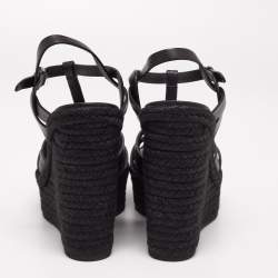Pre Owned Yves Saint Laurent Black  Leather Tribute Espadrilles Wedge Sandals Size 40