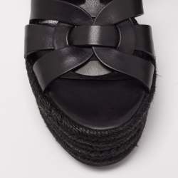 Pre Owned Yves Saint Laurent Black  Leather Tribute Espadrilles Wedge Sandals Size 40