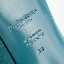 مملوكة مسبقًا Yves Saint Laurent Teal Blue Lizard Embossed Leather Tribtoo Platform Pumps Size 38