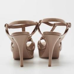 Pre Owned Yves Saint Laurent Beige Patent Leather Tribute Ankle Strap Sandals Size 40.5