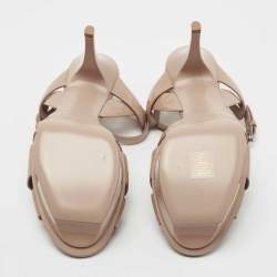 Pre Owned Yves Saint Laurent Beige Patent Leather Tribute Ankle Strap Sandals Size 40.5