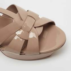 Pre Owned Yves Saint Laurent Beige Patent Leather Tribute Ankle Strap Sandals Size 40.5