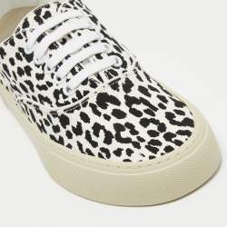 Pre Owned Yves Saint Laurent White/Black Canvas and Leather Low Top Sneakers Size 36