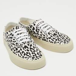 Pre Owned Yves Saint Laurent White/Black Canvas and Leather Low Top Sneakers Size 36