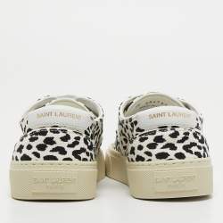 Pre Owned Yves Saint Laurent White/Black Canvas and Leather Low Top Sneakers Size 36