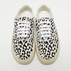 Pre Owned Yves Saint Laurent White/Black Canvas and Leather Low Top Sneakers Size 36