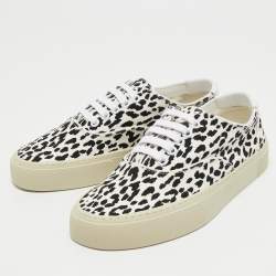 Pre Owned Yves Saint Laurent White/Black Canvas and Leather Low Top Sneakers Size 36