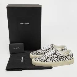 Pre Owned Yves Saint Laurent White/Black Canvas and Leather Low Top Sneakers Size 36