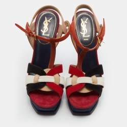 Pre Owned Yves Saint Laurent Multicolor Suede Tribute Platform Sandals Size 38