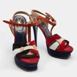 Pre Owned Yves Saint Laurent Multicolor Suede Tribute Platform Sandals Size 38