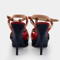 Pre Owned Yves Saint Laurent Multicolor Suede Tribute Platform Sandals Size 38