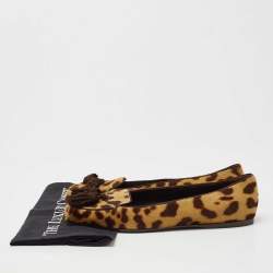 Pre Owned Yves Saint Laurent Brown/Beige Leopard Print Calf Hair Fringe Loafers Size 41