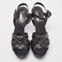 Pre Owned Yves Saint Laurent Black Leather Tribute Sandals Size 37