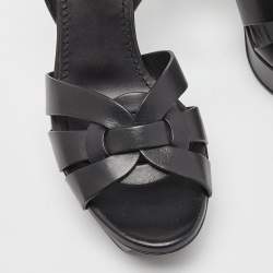 Pre Owned Yves Saint Laurent Black Leather Tribute Sandals Size 37