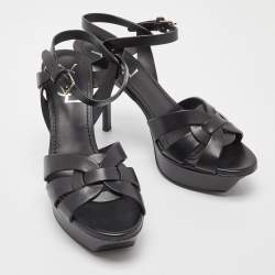 Pre Owned Yves Saint Laurent Black Leather Tribute Sandals Size 37