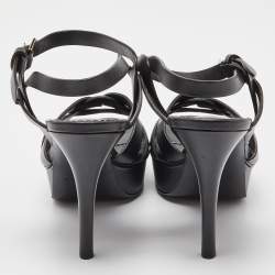 Pre Owned Yves Saint Laurent Black Leather Tribute Sandals Size 37