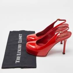Pre Owned Yves Saint Laurent Red Patent Leather Tribtoo Slingback Pumps Size 36.5