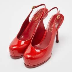 Pre Owned Yves Saint Laurent Red Patent Leather Tribtoo Slingback Pumps Size 36.5