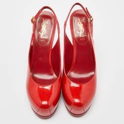 Pre Owned Yves Saint Laurent Red Patent Leather Tribtoo Slingback Pumps Size 36.5