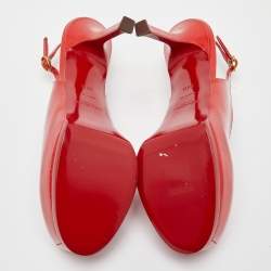 Pre Owned Yves Saint Laurent Red Patent Leather Tribtoo Slingback Pumps Size 36.5