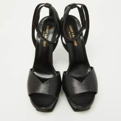 Saint Laurent Black Leather Tribute Ankle Strap Sandals Size 38