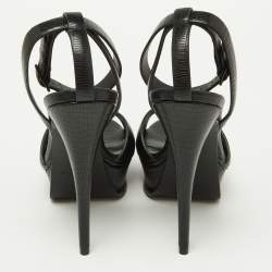 Saint Laurent Black Leather Tribute Ankle Strap Sandals Size 38