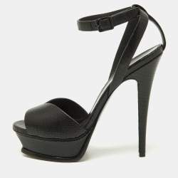Saint Laurent Black Leather Tribute Ankle Strap Sandals Size 38