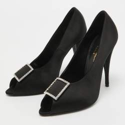 Saint Laurent Black Satin Franky 115 Peep Toe Pumps Size 38