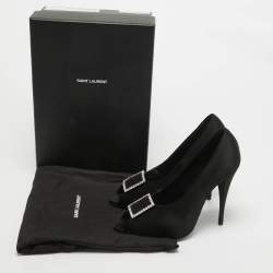 Saint Laurent Black Satin Franky 115 Peep Toe Pumps Size 38