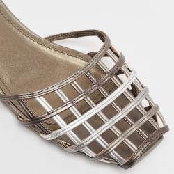 مملوكة مسبقًا Yves Saint Laurent Metallic Tricolor Leather Caged Ankle Strap Flats Size 40