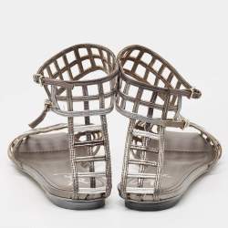 مملوكة مسبقًا Yves Saint Laurent Metallic Tricolor Leather Caged Ankle Strap Flats Size 40