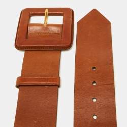 Pre Owned Yves Saint Laurent Brown Leather Wide Waist Belt 95CM