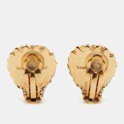 Yves Saint Laurent Gold Tone Crystal Embellished Clip-On Earrings