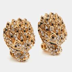 Yves Saint Laurent Gold Tone Crystal Embellished Clip-On Earrings