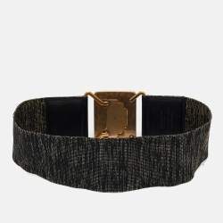 مملوكة مسبقًا Yves Saint Laurent Gold/Black Elastic and Leather Waist Belt 65 CM