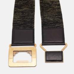مملوكة مسبقًا Yves Saint Laurent Gold/Black Elastic and Leather Waist Belt 65 CM